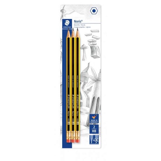 Set 3 creioane Staedtler Noris HB cu radiera ST-122-2-BK3DA