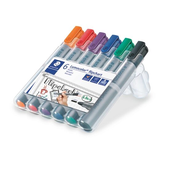 Marker flipchart Lumocolor varf rotund 2 mm 6 culori/set