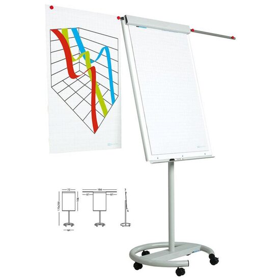 Flipchart magnetic, 105 x 70 cm, cu brate laterale, cu rotile