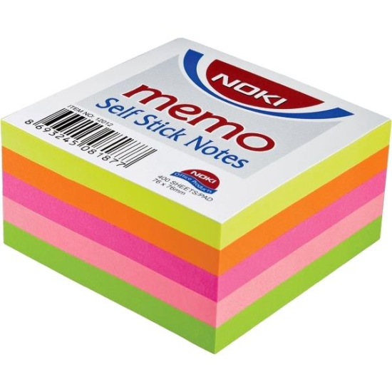 Notite adezive, Noki, 76 x 76 mm, multicolor, neon, 400 file/set