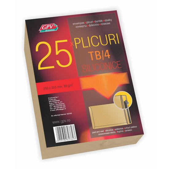 B4, 25 plicuri, siliconic, kraft, 90 g/mp