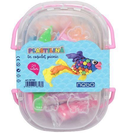Plastelina in cosulet de picnic cu 24 culori si accesorii pentru modelaj