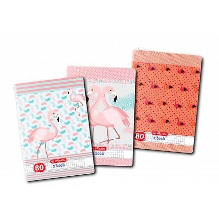 Caiet A4 80 file patratele, motiv Flamingo