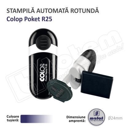 Stampila Rotunda de buzunar Colop R25 Diametru 25 mm tusat albastru