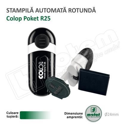 Stampila Rotunda de buzunar Colop R25 Diametru 25 mm tusat verde