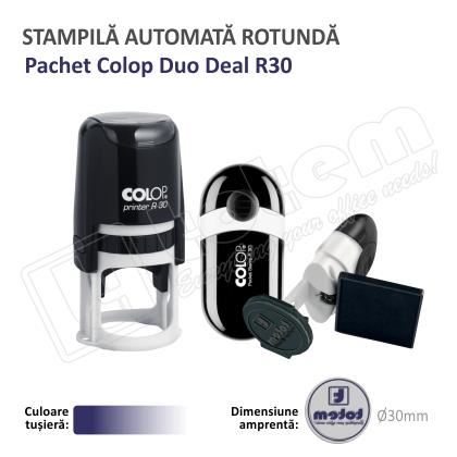 Stampila Colop Duo Deal R30 Automata+Pocket R30 de buzunar 30 mm tusat albastru