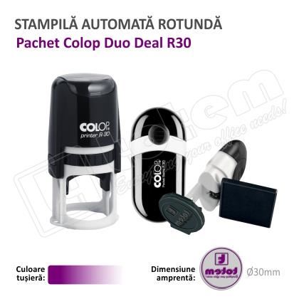 Stampila Colop Duo Deal R30 Automata+Pocket R30 de buzunar 30 mm tusat mov
