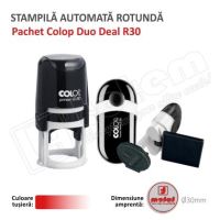 Stampila Colop Duo Deal R30 Automata+Pocket R30 de buzunar 30 mm tusat rosu