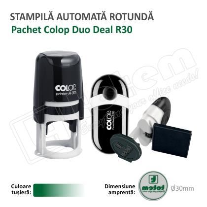 Stampila Colop Duo Deal R30 Automata+Pocket R30 de buzunar 30 mm tusat verde