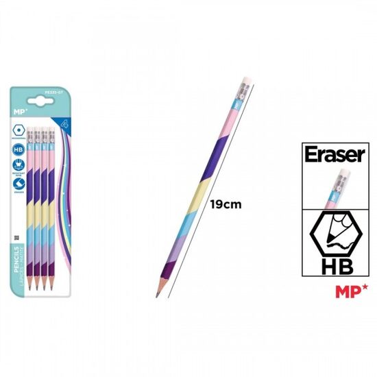 Set 4 Creioane grafit HB hexagon-spirala-radiera PE335-07 