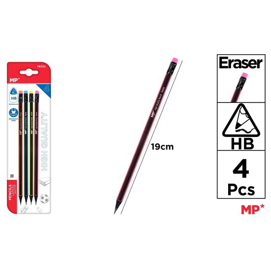 Set 4 Creioane grafit HB triunghiulare-radiera PE332