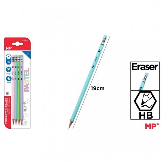 Set 4 Creioane grafit HB hexagon-pastel-radiera PE325