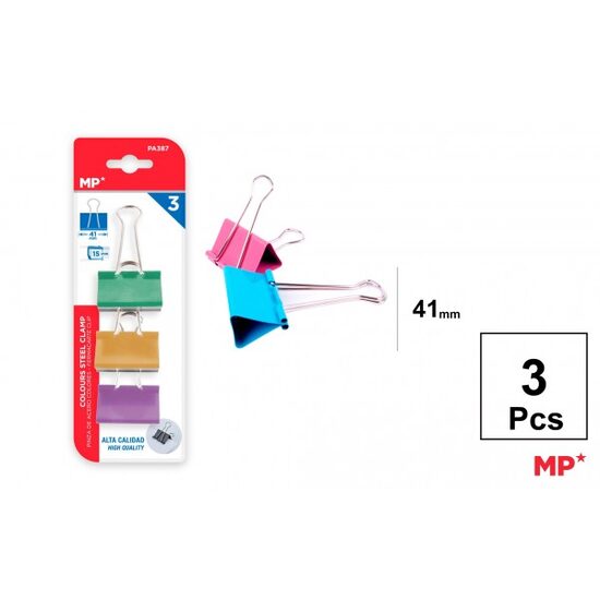 Set 3 clipsuri color 41 mm pentru hartie PA387