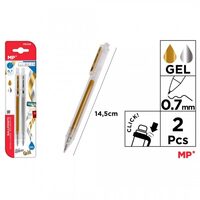 Set 2 pixuri retractabile cu gel 0.7mm auriu-argintiu PE349