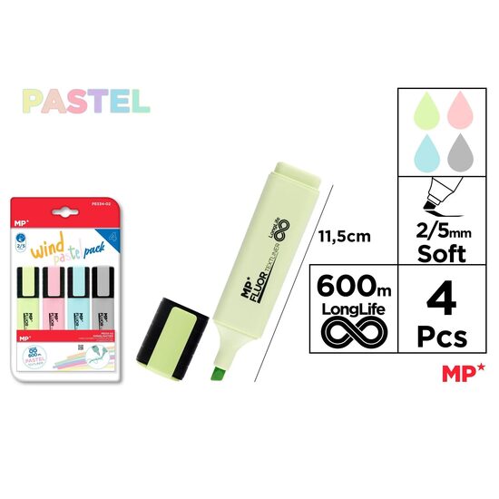 Set 4 markere pastel Wind 2/5 mm PE534-02