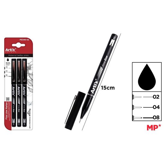 Set 3 fineliner negru 0,2-0,4-0,8 mm arta si desen PE346-02