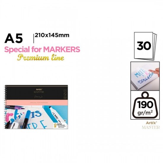 Bloc desen marker A5 Artix Spira 30 coli 190gr-M2 PB311