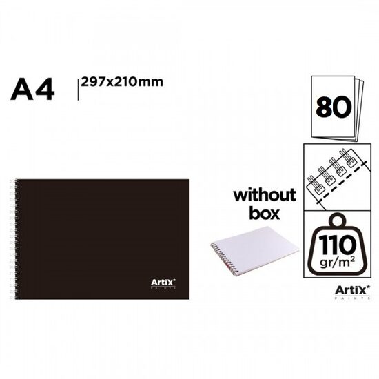 Bloc desen A4 Artix Spira 80 coli 110gr M2 coperta neagra PB384 