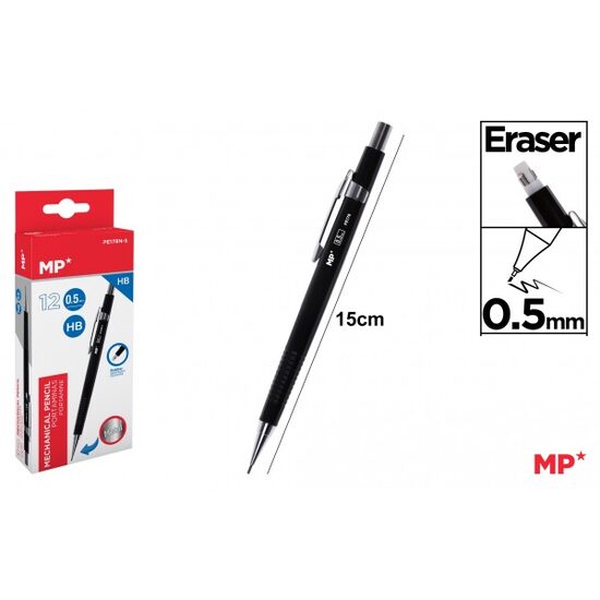 Creion mecanic negru 0,5 mm cu radiera PE178N-S