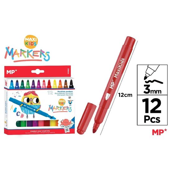 Set 12 markere MP 3 mm Maxi Kids PP882