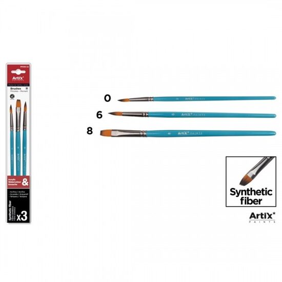 Set 3 pensule profesionale Artix varf rotund/drept/tesit 0-6-8 PP396-02