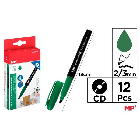 Marker permanent verde 2/3 mm pentru CD PE511V-S