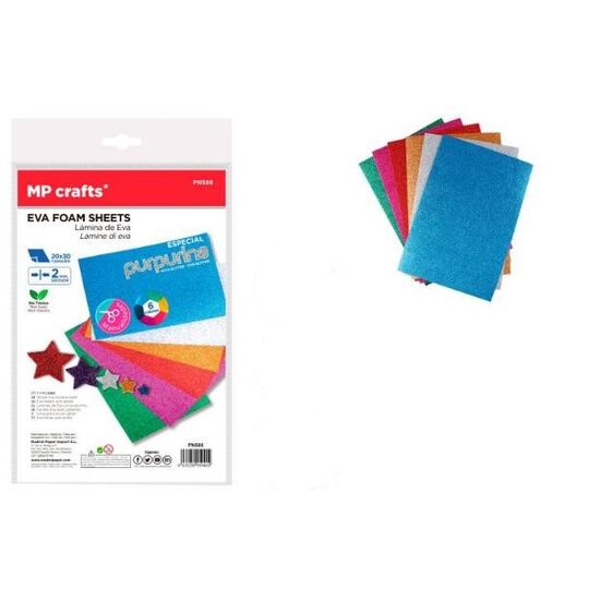 Set 6 coli spuma EVA Kraft cu sclipici 2 mm PN588