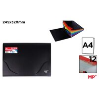Mapa A4 neagra cu elastic 12 compartimente color PC619