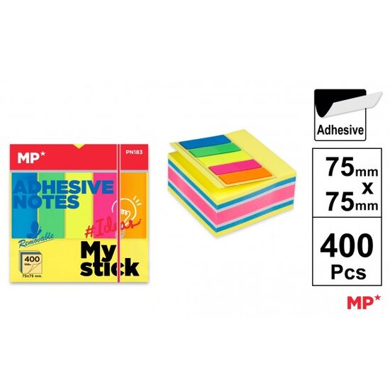 Post It cub 75x75 mm cu stick index steag 400 file culori intense PN183 MP