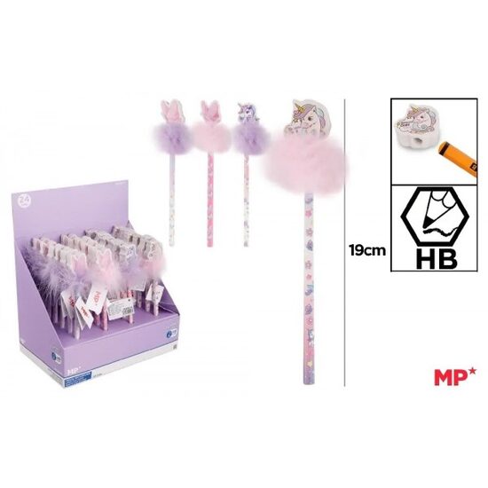 Creion HB cu radiera Unicorn cu puf PE336-10