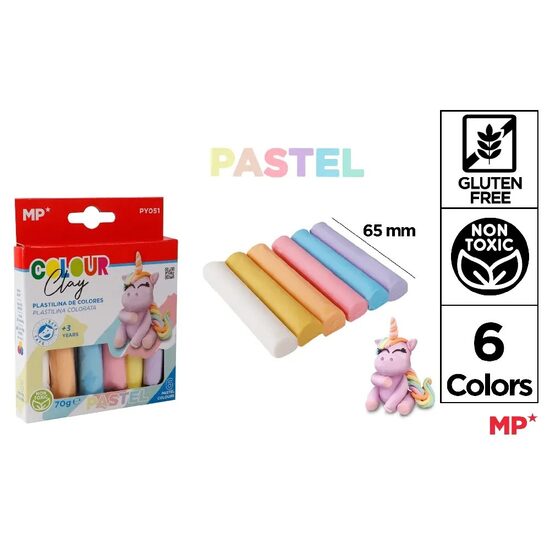 Plastilina 6 culori pastel non-toxica 70 gr PY051 MP