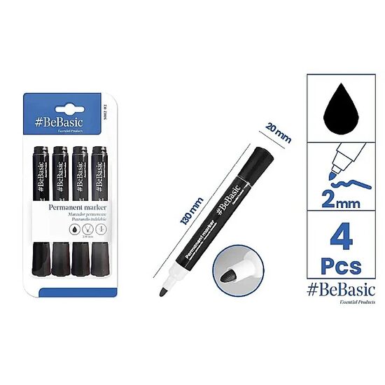 MARKER PERMANENT BeBasic 2.0MM 4/SET NEGRU S012-02 MP