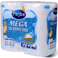 Prosop de bucătărie Perfex Mega XXL, 2 straturi, alb, 2 role/cutie, 90 foi/rolă, 23x22 cm