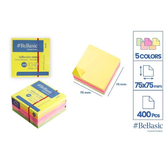 POST IT CUB BeBasic 75*75MM 400F 5 CULORI S028 MP