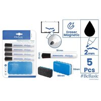 MARKER WHITEBOARD BeBasic 4/SET, NEGRU + BURETE TABLA MAGNETICA S013-02 MP