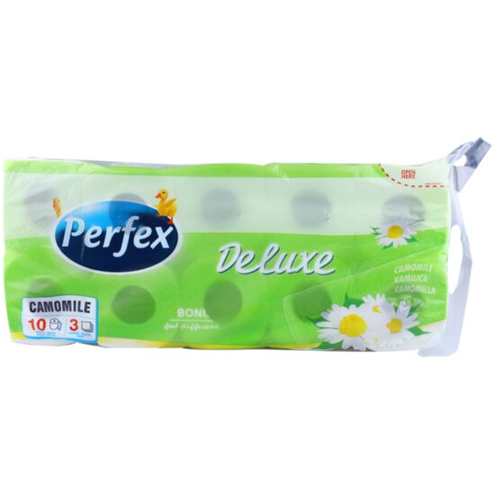Hârtie igienică Perfex Deluxe cu mușețel, 3 straturi, 10 role/set