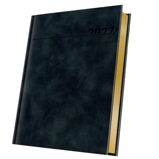 Agenda A5 Datata 2027 Premium Deluxe Chia, 352 Pagini, Coperta Piele Sintetică, Negru, Folio Auriu – 400216626