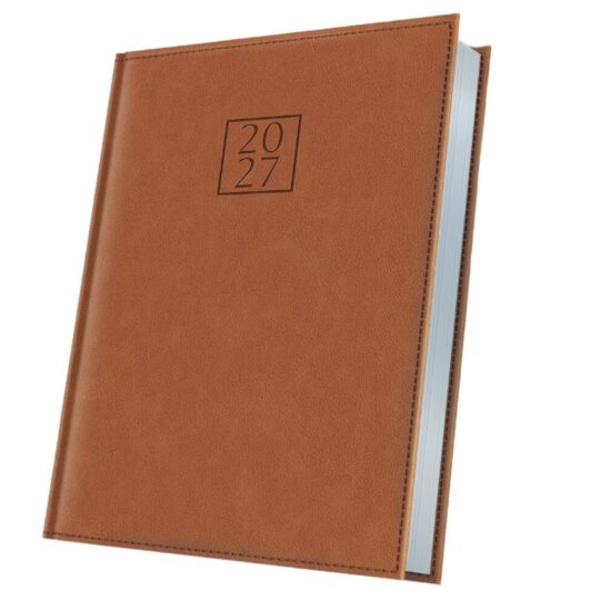 Agenda A5 Datata 2027 Premium Deluxe Chianti, 352 Pagini, Coperta Piele Sintetică, Cognac, Folio Argintiu – 400216644
