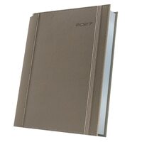 Agenda A5 Datata 2027 Premium Deluxe Borneo, 352 Pagini, Coperta Piele Sintetică, Bej, Folio Argintiu – 400216642