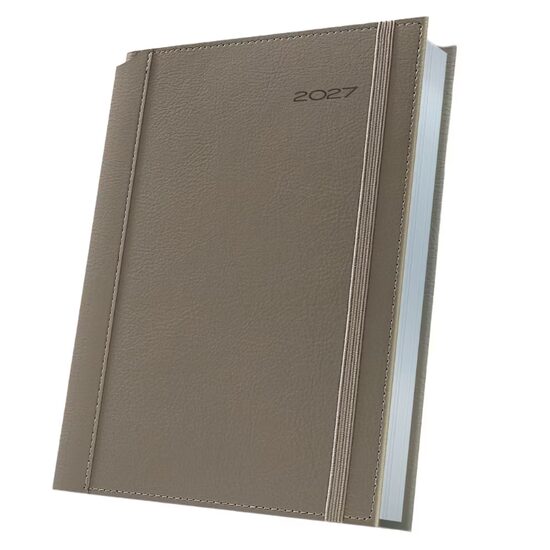 Agenda A5 Datata 2027 Premium Deluxe Borneo, 352 Pagini, Coperta Piele Sintetică, Bej, Folio Argintiu – 400216642