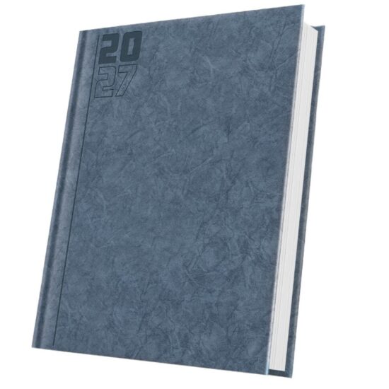 Agenda A5 Datata 2027 Premium Deluxe Capalbio, 352 Pagini, Coperta Piele Sintetică, Albastru Denim, Folio Argintiu – 400216652