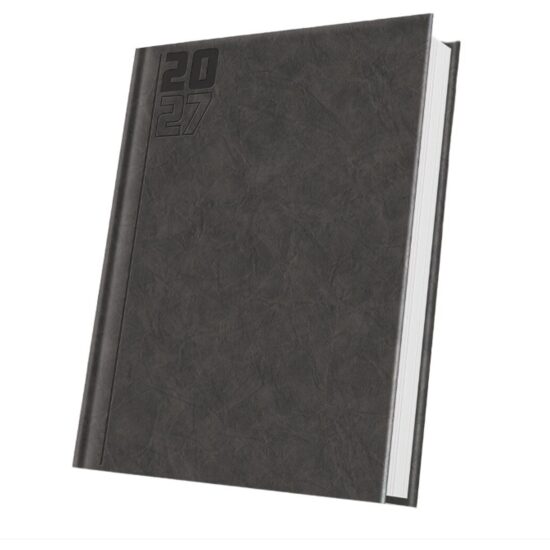 Agenda A5 Datata 2027 Premium Deluxe Capalbio, 352 Pagini, Coperta Piele Sintetică, Gri Antracit, Folio Argintiu – 400216653