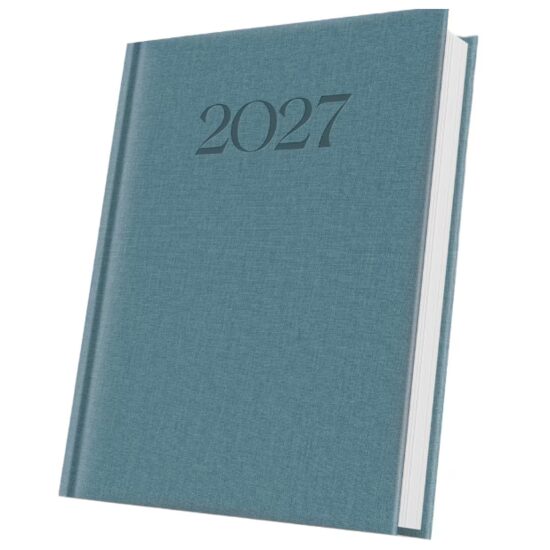 Agenda A5 Datata 2027 Premium Deluxe Biella, 352 Pagini, Coperta Piele Sintetică, Albastru Ardezie, Folio Argintiu – 400216663