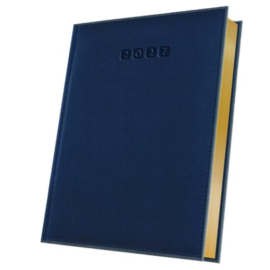 Agenda A5 Datata 2027 Premium Deluxe Alghero, 352 Pagini, Coperta Piele Sintetică, Gri/Albastru, Folio Auriu – 400216549