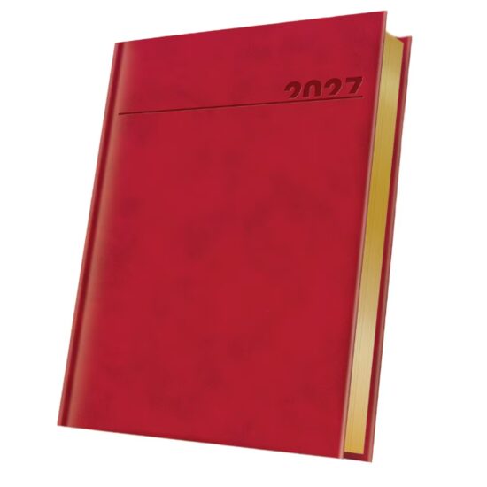 Agenda A5 Datata 2027 Premium Deluxe Chia, 352 Pagini, Coperta Piele Sintetică, Roșu, Folio Auriu – 400216627