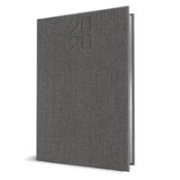 Agenda A5 Datata 2026 Premium Deluxe Bard, 352 Pagini, Coperta Piele Sintetică, Gri, Folio Argintiu – 400216618