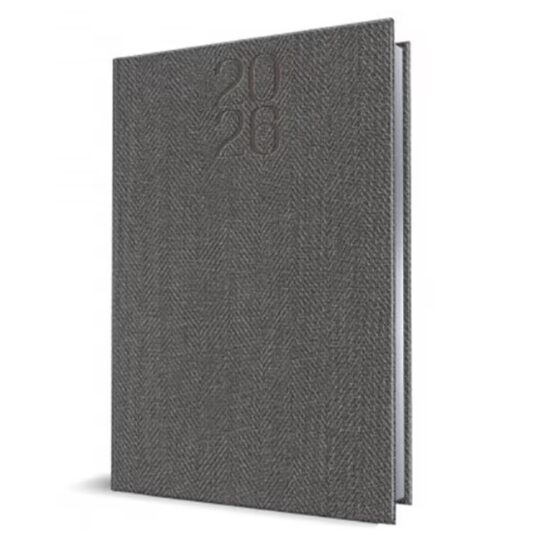 Agenda A5 Datata 2026 Premium Deluxe Bard, 352 Pagini, Coperta Piele Sintetică, Gri, Folio Argintiu – 400216618