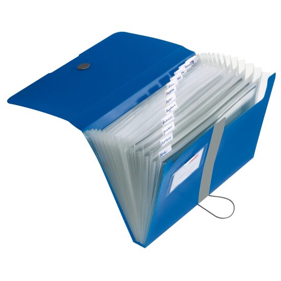 Mapa PP A4 Eotg expandabila, inchidere buton cu elastic, 12 compartimente+ index, Albastru