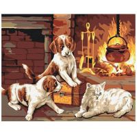 Pictura pe numere Pets by the fireplace ATPBN31152 40 x 50 cm