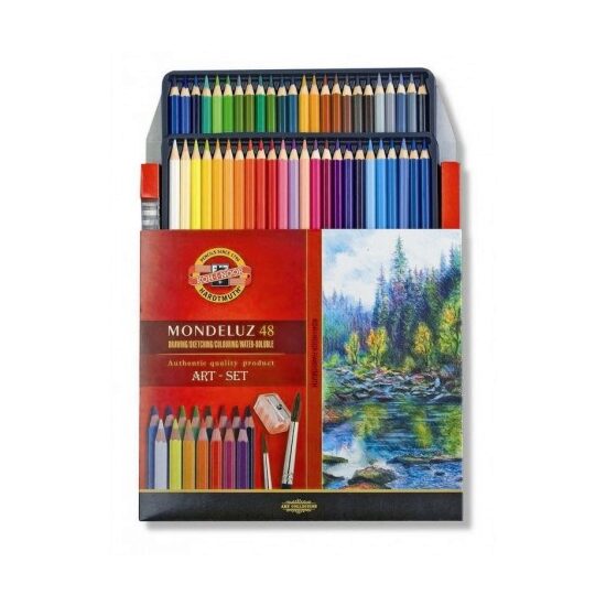 Creioane Aquarell MONDELUZ cu Pensula si Ascutioare 48 culori K3713-48
